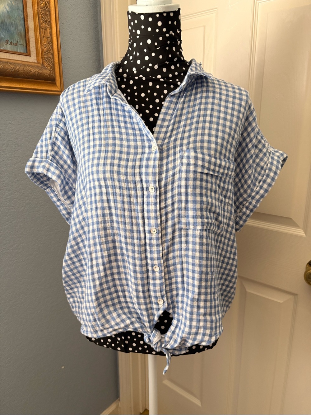 beachlunchlounge Blue and White Gingham Button Down Shirt